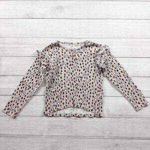 Jessica Simpson Girls Ribbed Top Skull Print Long Sleeve Ruffle Shoulder 6